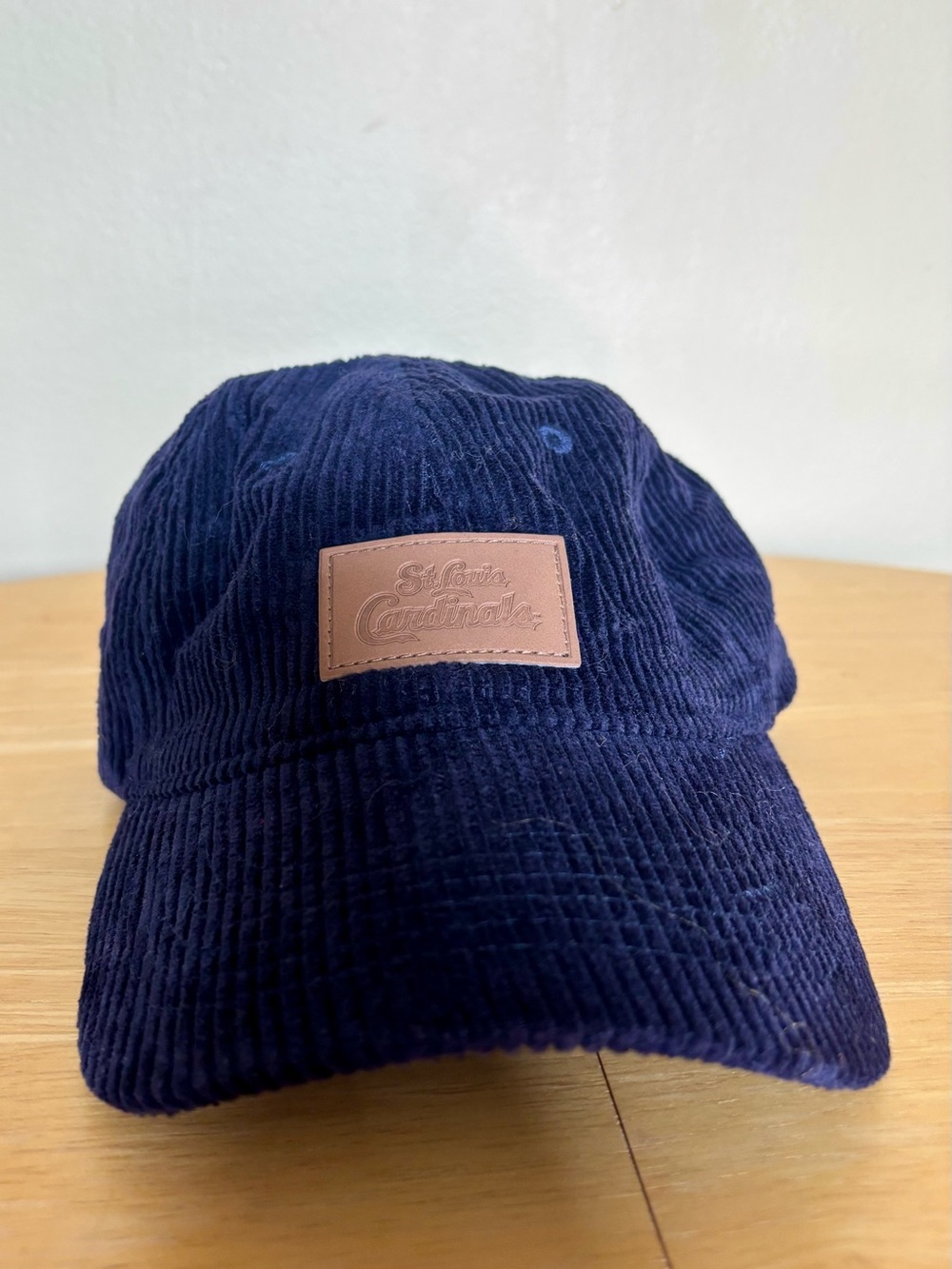 Navy Corduroy Baseball Cap with Leather St. Louis Cardinals Patch